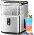 Countertop Nugget Ice Maker, Ready in 7 Mins, 35Lbs/24H Pebble Pellet Sonic Ice Machine, Self-Cleaning Stainless Steel Ice Maker with Scoop & Basket for Home
