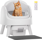 White Open‑Top Self‑Cleaning Automatic Cat Litter Box for Multi‑Cat Household, Multi‑Layer Safety Protection, Includes Disposable Liners & Non‑Slip Mat