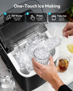 Countertop Nugget Ice Maker with Handle, Ready in 6 Mins, 34lbs/Day, Removable Top Cover, Self-Cleaning Portable Chewable Ice Maker with Basket & Scoop for Home RV Party Camping, Black