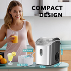 Countertop Nugget Ice Maker with Handle, Ready in 6 Mins, 34lbs Per Day, Removable Top Cover, Auto-Cleaning Portable Sonic Ice Maker with Basket & Scoop for Home Party RV Camping, Silver